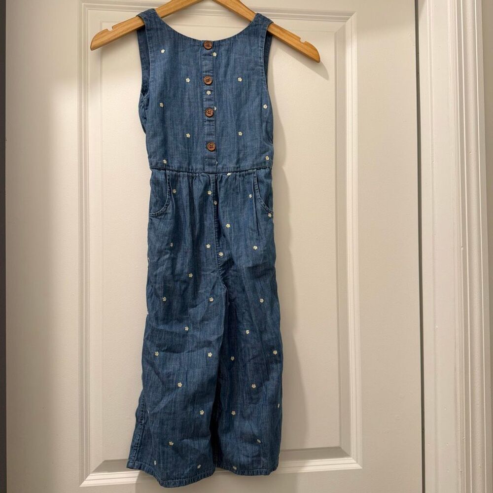 Mini Boden girls Embroidered Flowers Wide Leg Denim Jumpsuit size 7/8